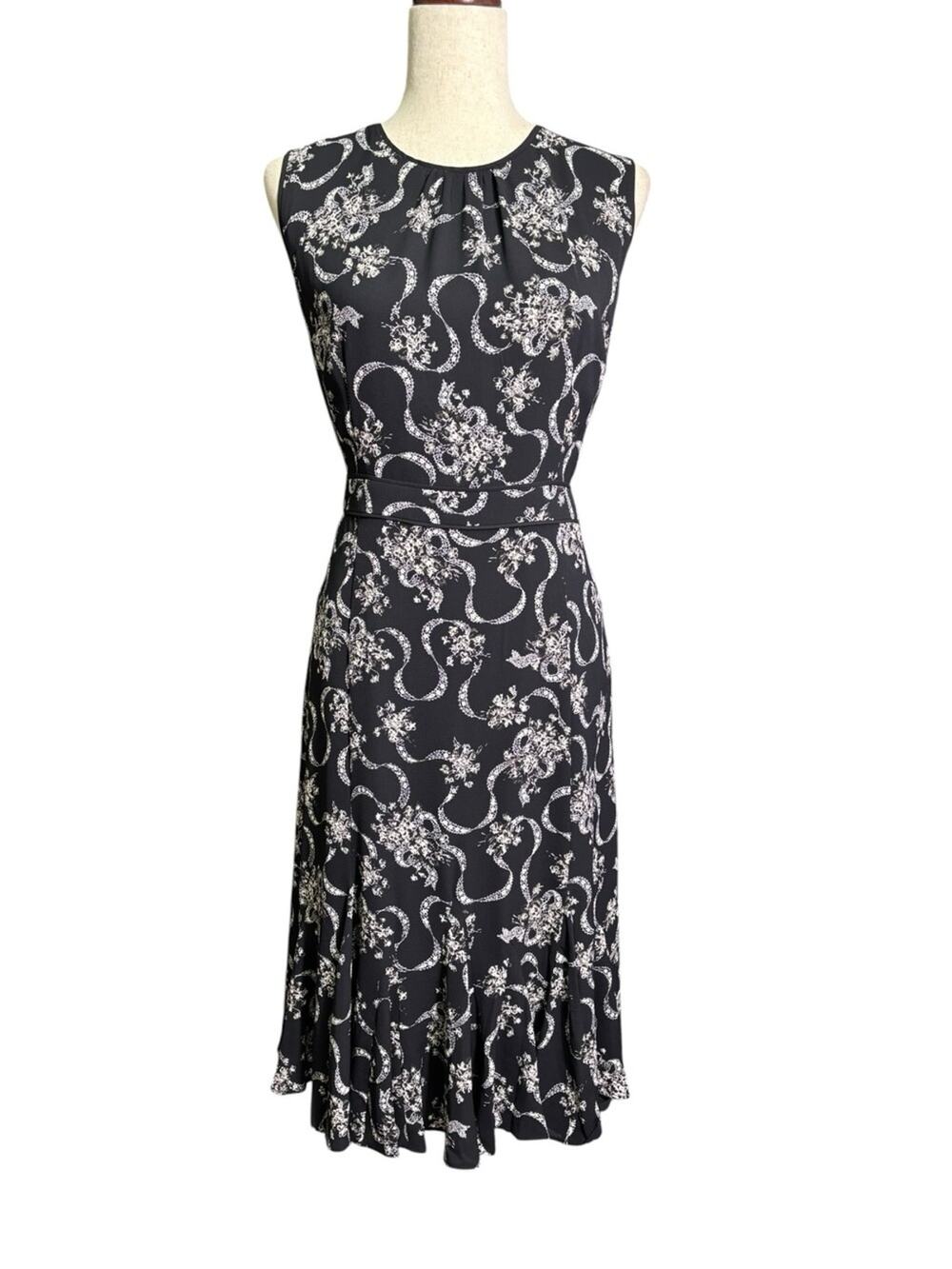 NWT Talbots Black Floral Midi Dress Elegant Fit & Flare Sleeveless Sz 10 1274